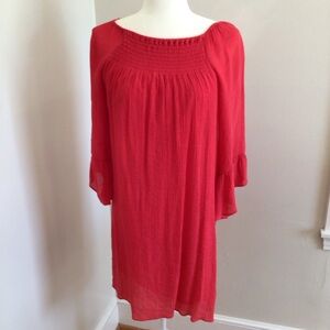 New Directions Red Smocked,Lined Dress